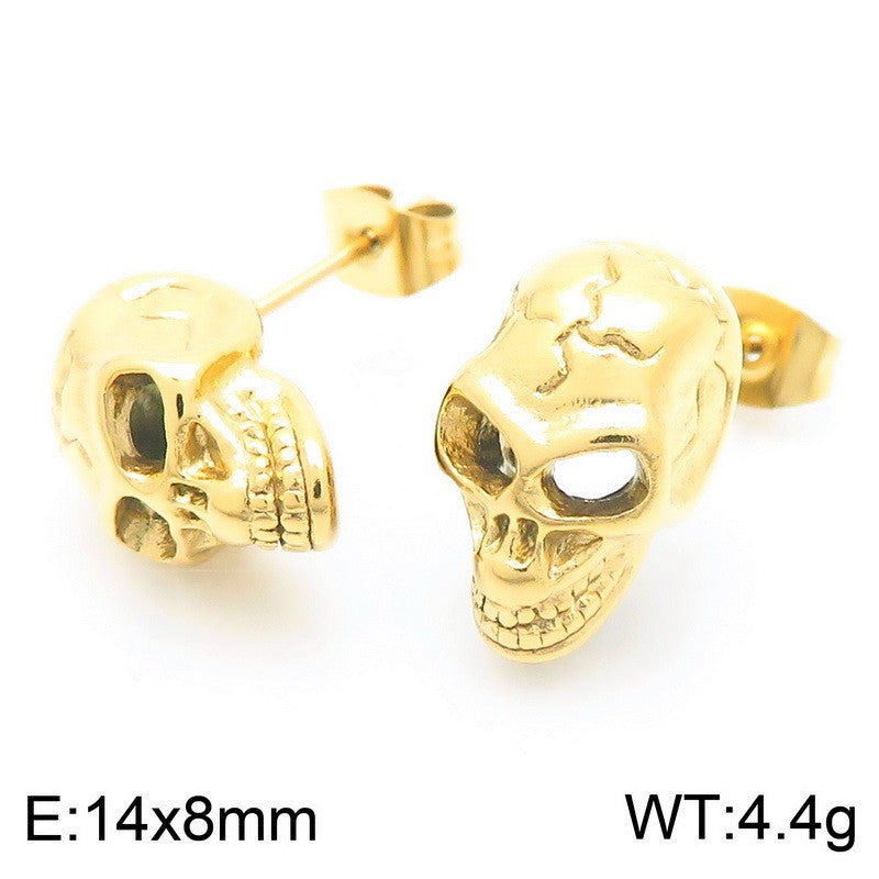 Planderful Edgy Skull Head Stud Earrings For Men Stainless