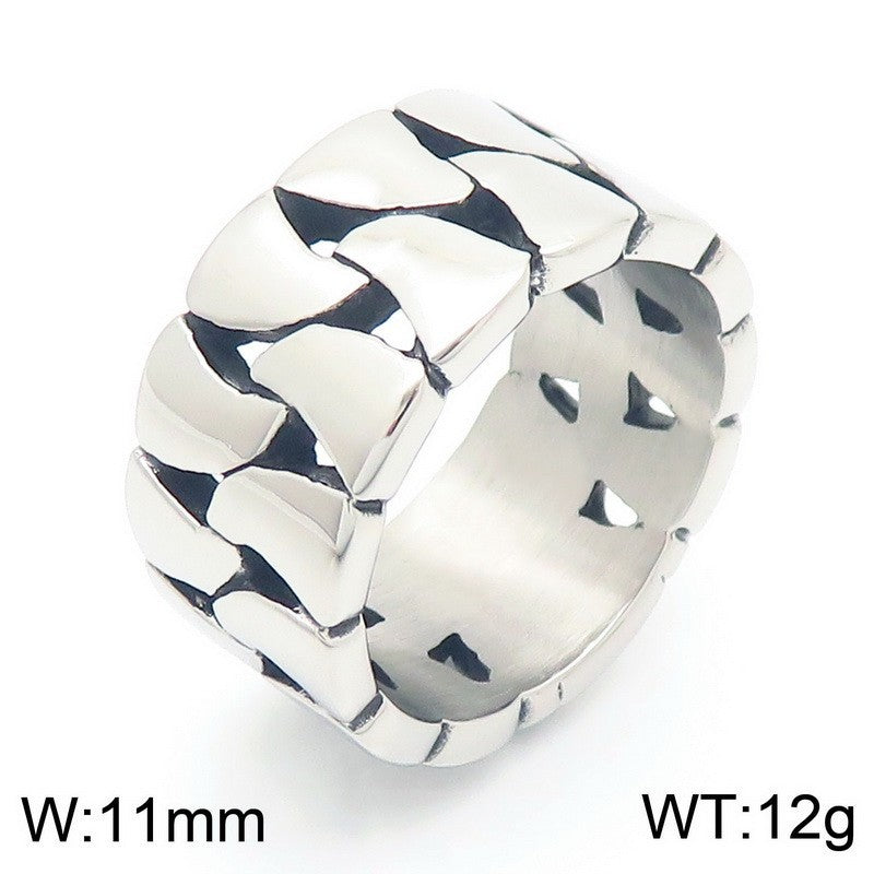 Planderful Mens Hollow Ring 18K Gold Titanium Cuban Chain