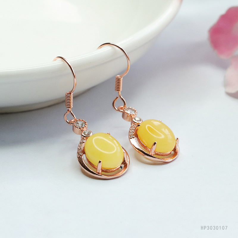 Beeswax Amber Teardrop Earrings