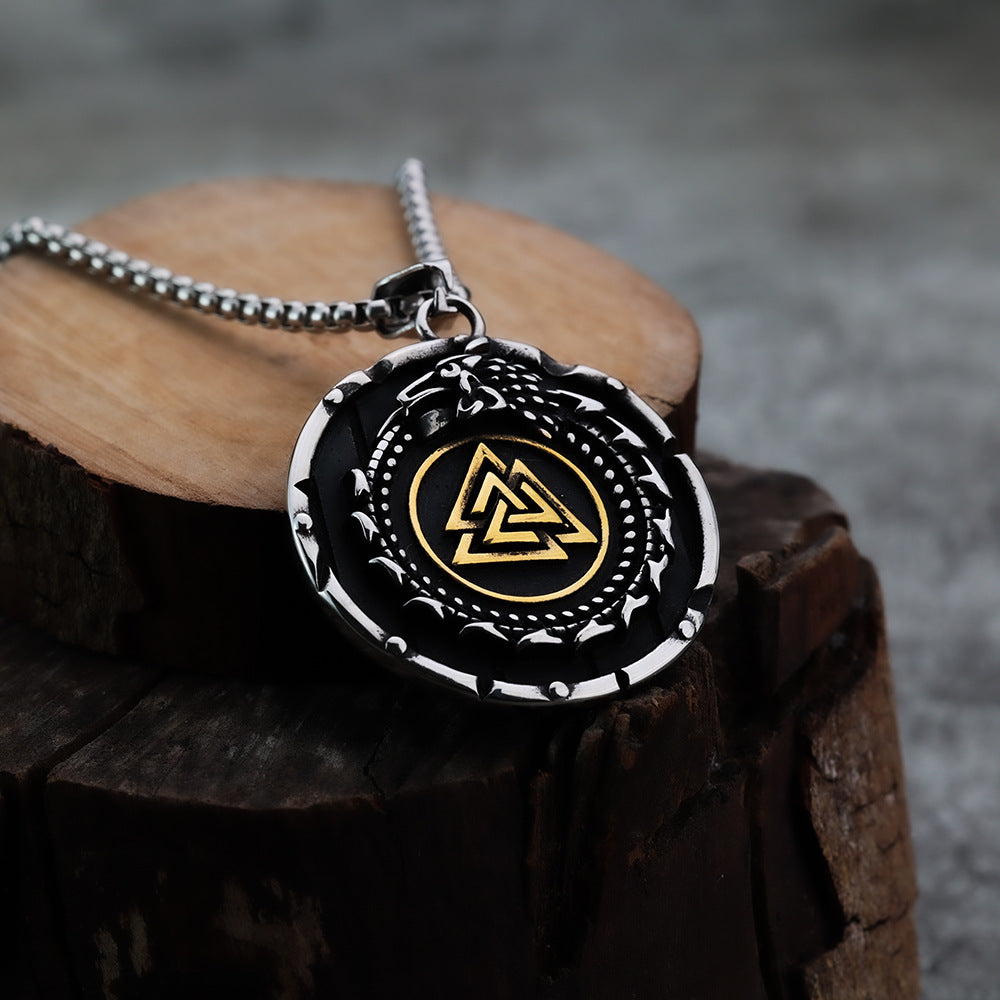 Viking Personality Fashion Dragon Triangle Rune Compass Pendant