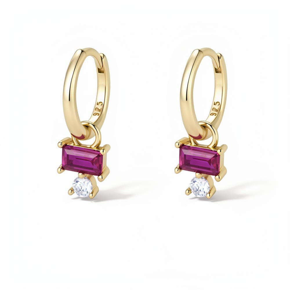 Small Fresh Square Red Zircon Earrings S925 Sterling Silver Earrings High-End Niche