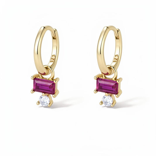 Small Fresh Square Red Zircon Earrings S925 Sterling Silver Earrings High-End Niche