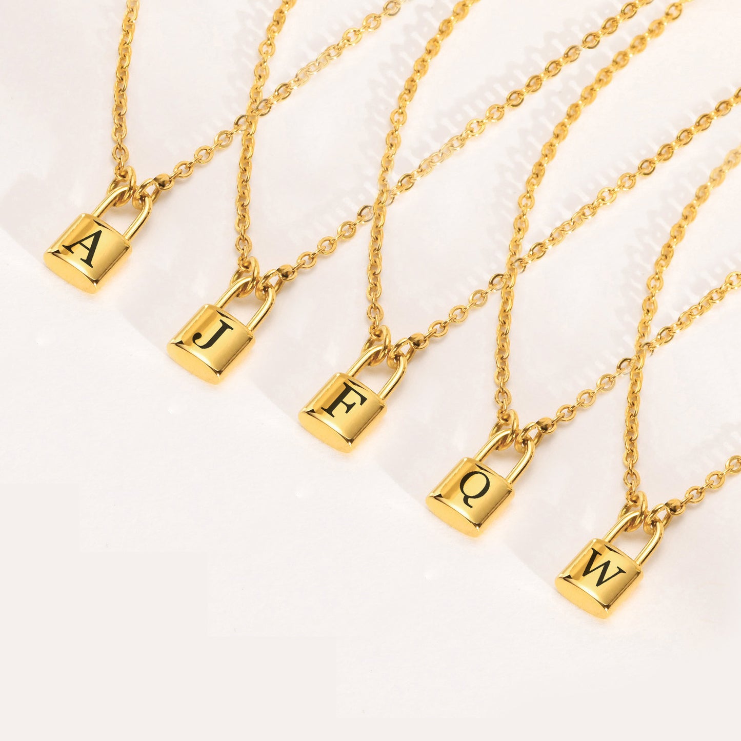 26 English Letter Pendant Necklace Stainless Steel Lock Jewelry