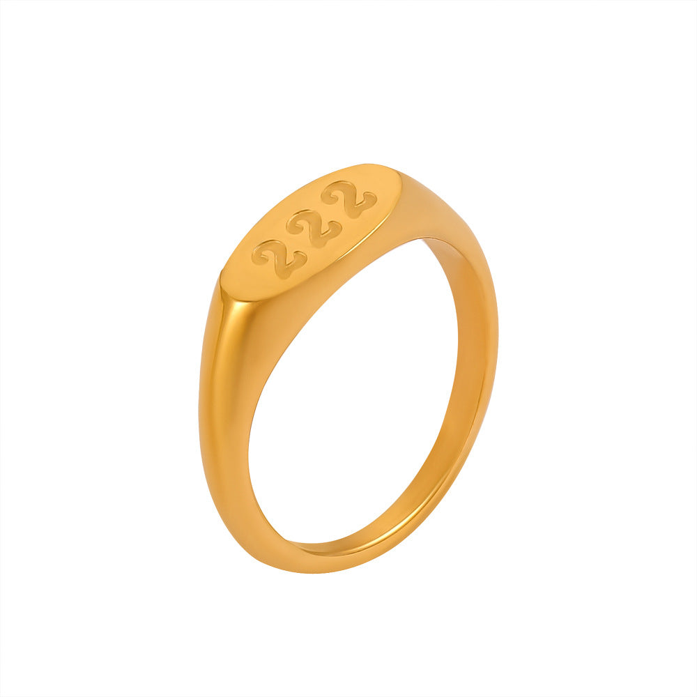 Triple Charm Gold-Plated Titanium Steel Ring in Size 7-8
