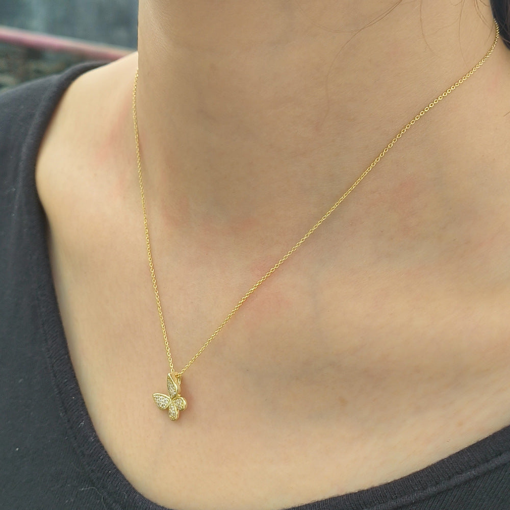 S925 Sterling Silver Full Zircon Butterfly Necklace Design