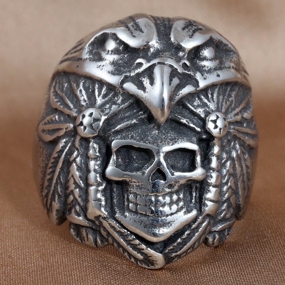 Titanium Steel Eagle and Skull Ring for Men - Retro Trendy Accessories in European and American Style