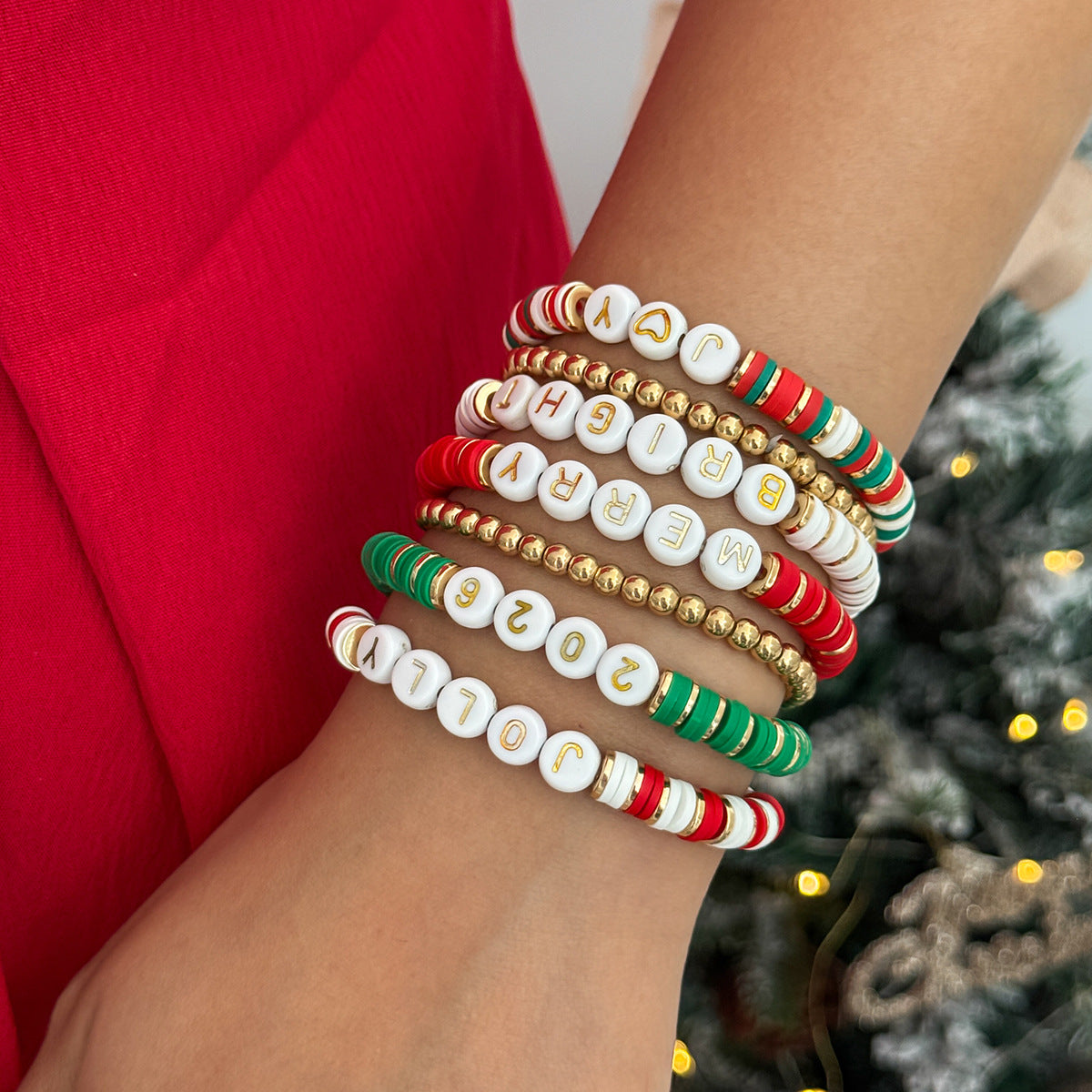 Planderful Collection Vienna Verve Elastic Beaded Christmas Bracelet For Women Gift For Her Festive Statement Jewelry