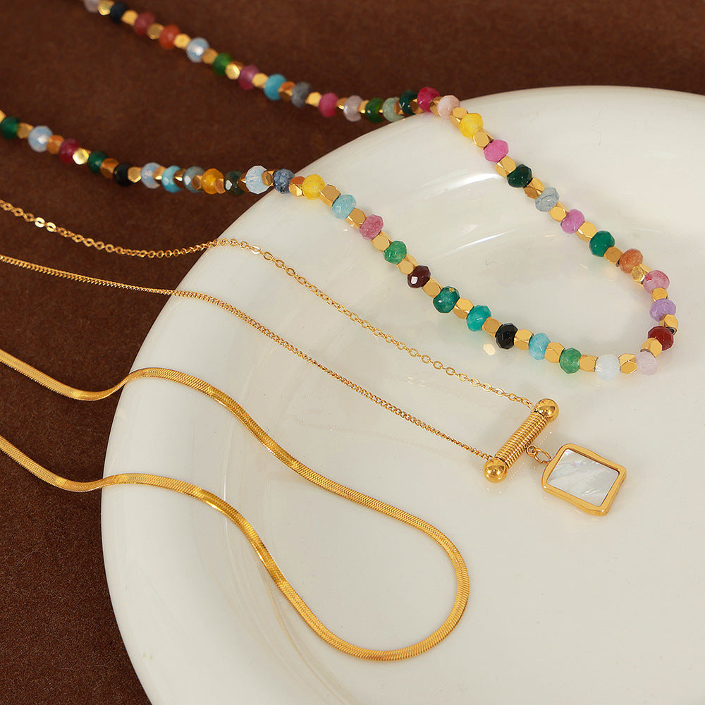 Golden Seashell Pendant Necklace with Sugar Inlays