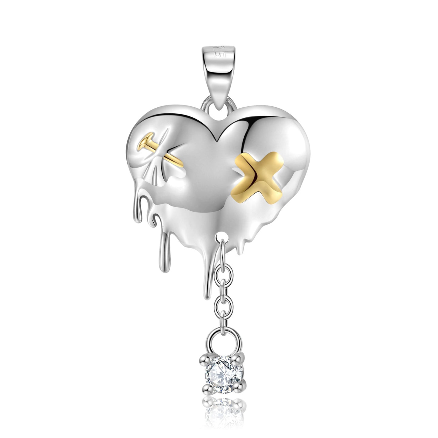Melted Heart Pendant Tassel Zircon Silver Necklace