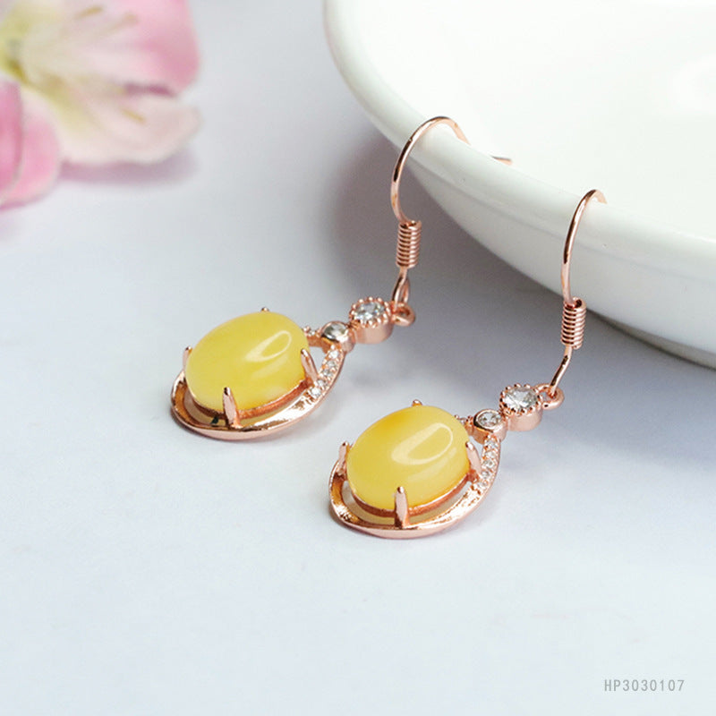 Beeswax Amber Teardrop Earrings