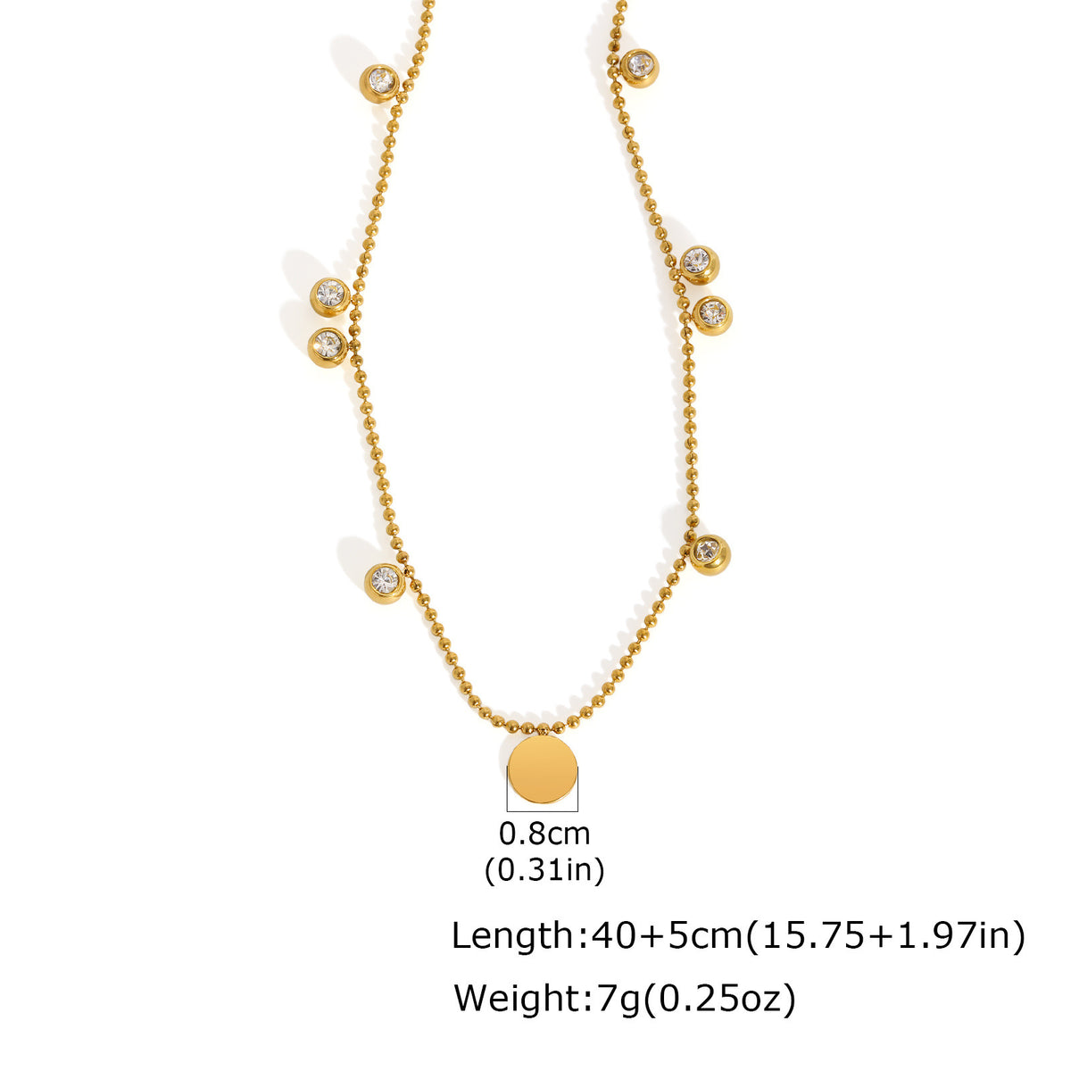 Stainless Steel Zircon Disc Bead Chain – Women's Neck Chain Necklace