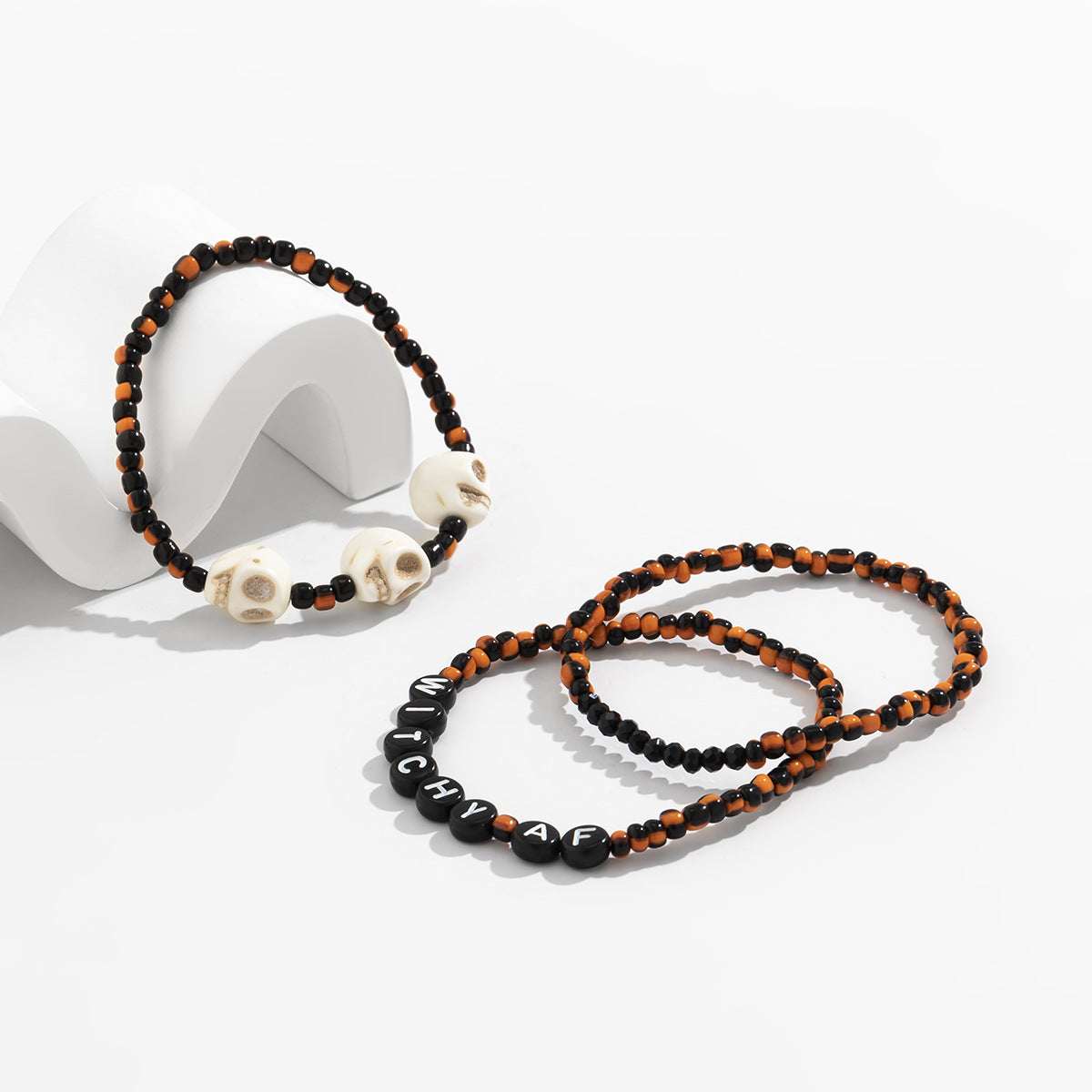Planderful Vienna Verve Beaded Elastic Bracelet Set For Women Retro Skull Letter Witch Jewelry Statement