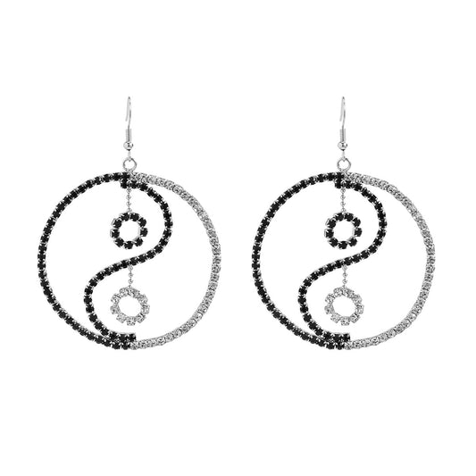 Tai Chi Yin and Yang Retro Earrings with Full Diamond Detail