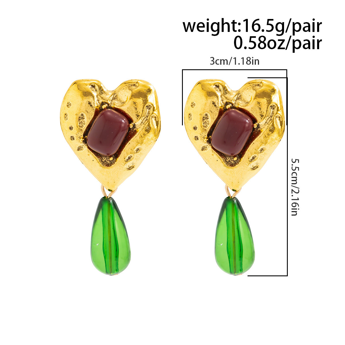 Planderful Medieval Green Water Drop Pendant Earrings Inlaid Peach Heart Gem Vienna Verve For Vintage Jewelry Lovers