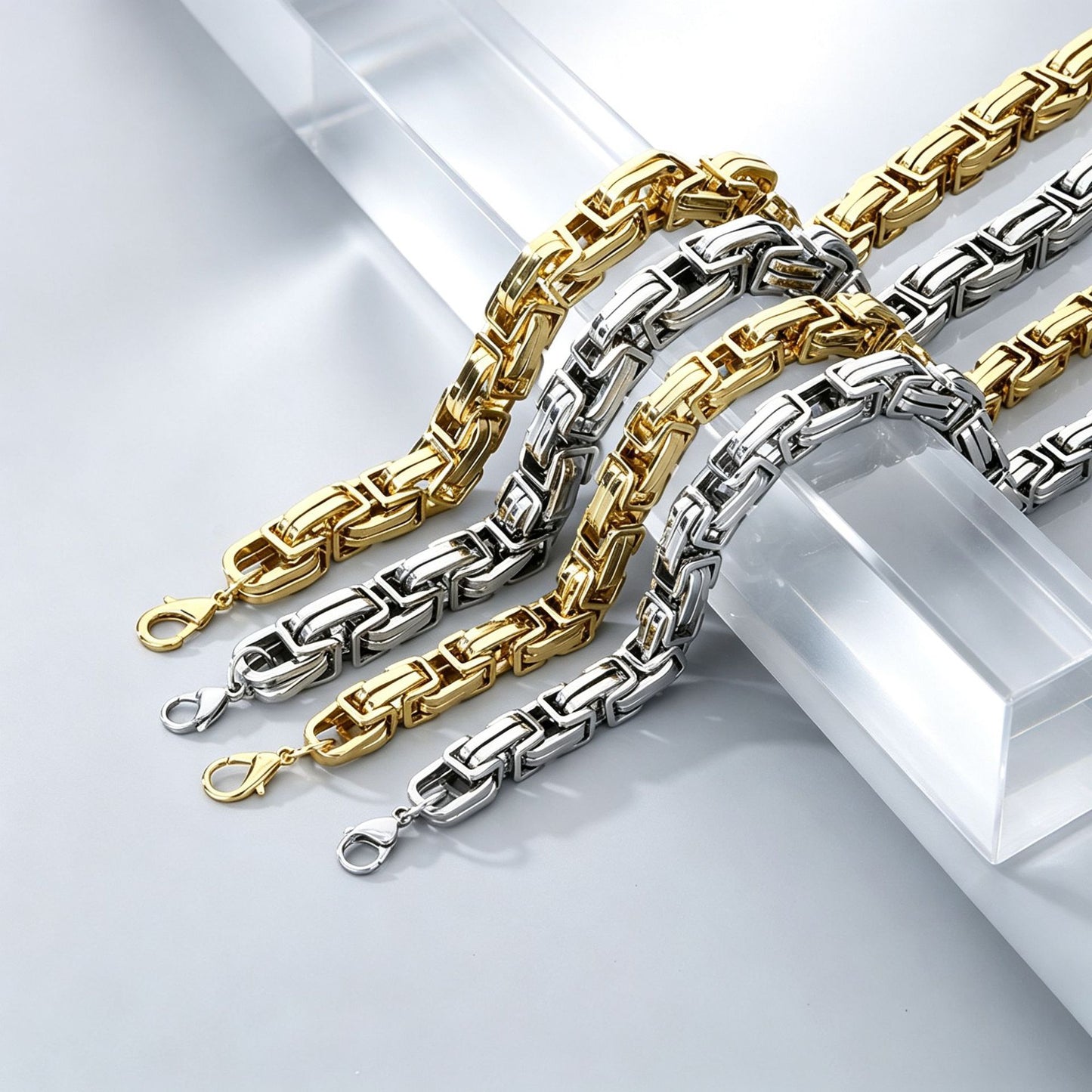 12/15mm Thick Chain Emperor Chain Men's Necklace Bracelet Hip-Hop Double-Piece Knot Chain Stainless