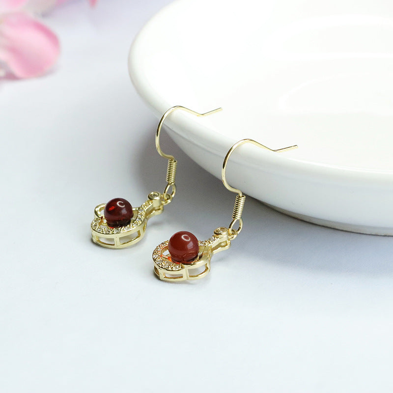 Blood Amber Heart Drop Earrings