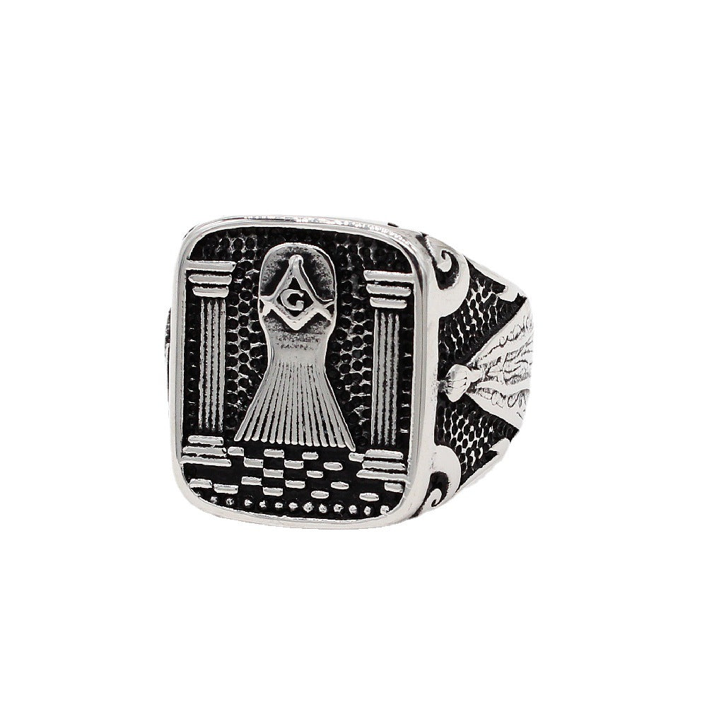 Planderful Titanium Steel Ring For Men Unisex Triangle Freemasonry Jewelry With Protective Statement