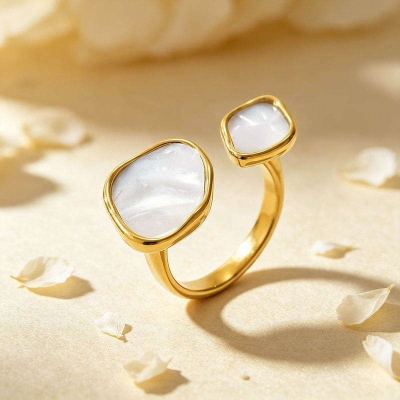 French Women's Ring Retro Irregular Double White Fritillary Open