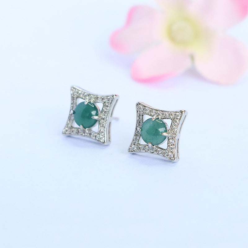 Blue-Water Jadeite Four-Point Star Stud Earrings