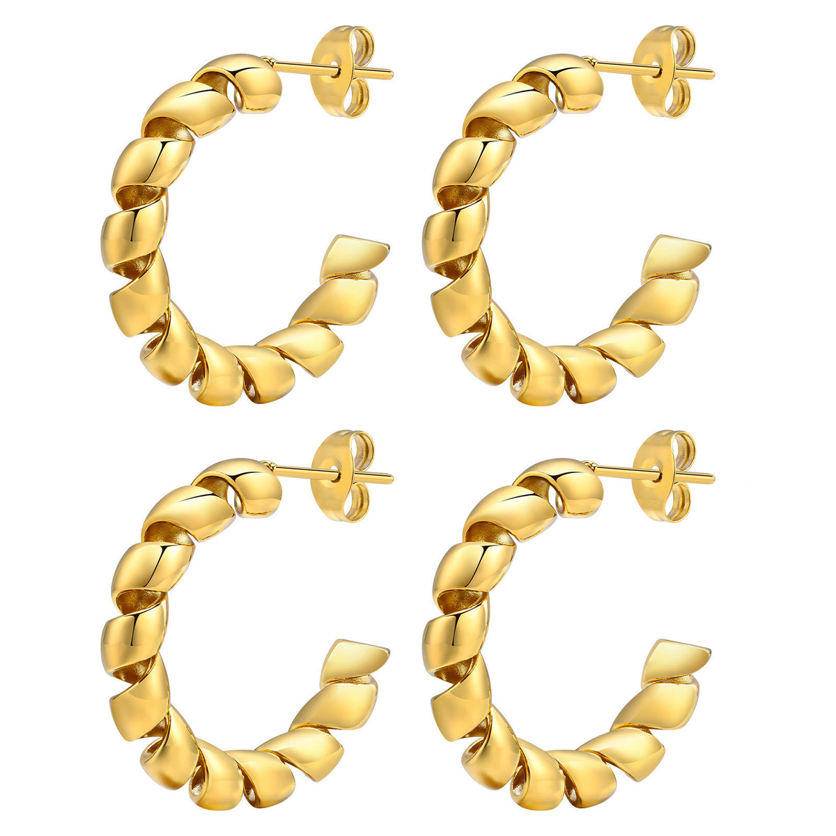 Gold-Tone Twisted Ribbon Open Hoop Earrings