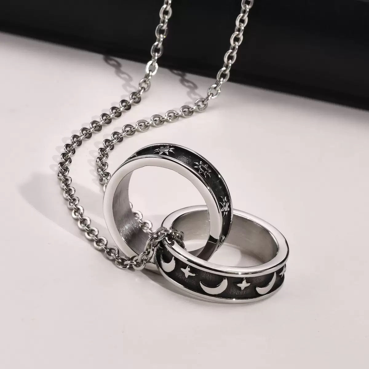 Titanium steel sun, moon and stars pendant, men's ins niche design trend, hip-hop versatile light luxury niche pendant for boyfriend