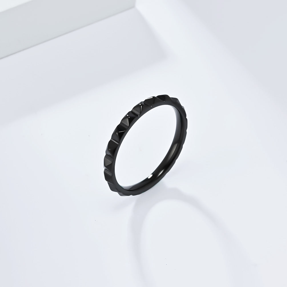 Planderful Titanium Steel Rhombus Ring With Pyramid Lattice Tail For Women Stylish Everyday Genie