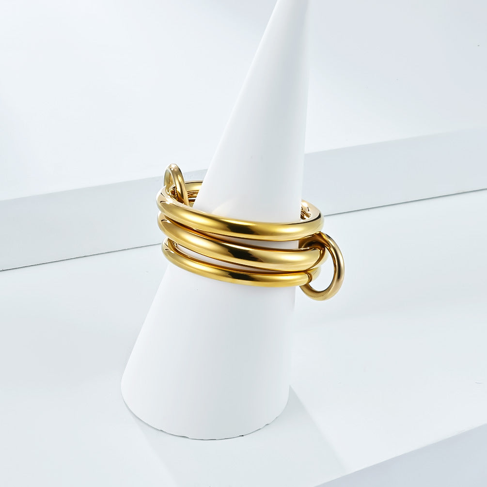 Planderful Three Layer Stacking Ring Set For Women Everyday Genie Steel Hand Jewelry