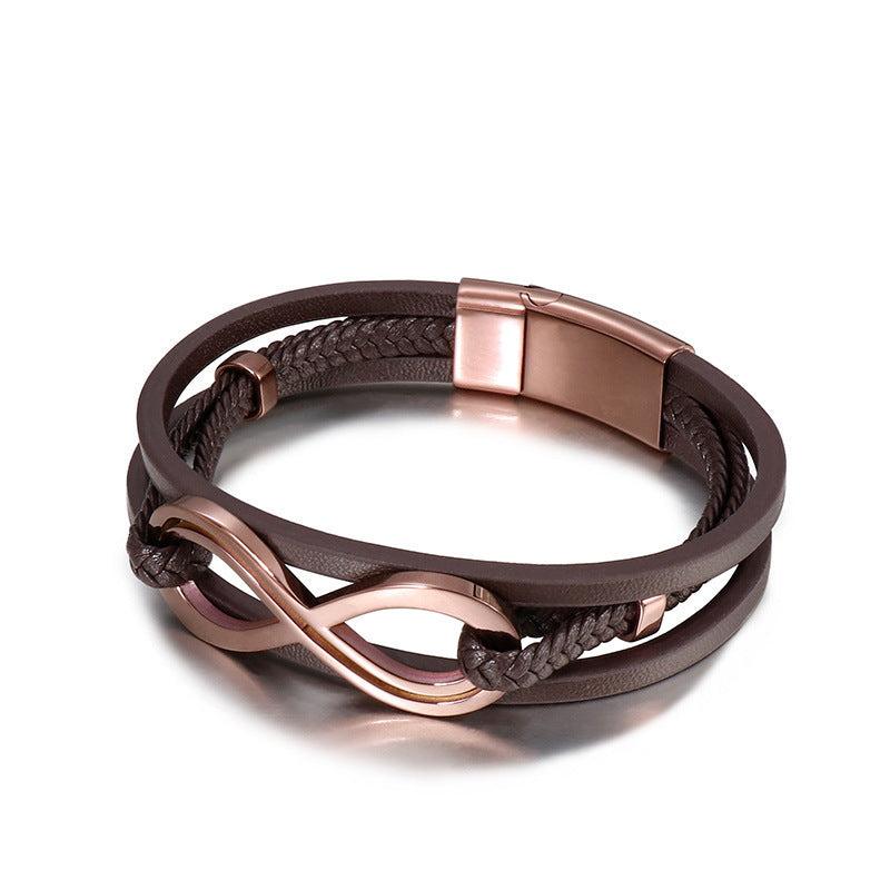 Infinity Shape Titanium Steel Leather Bracelet For Men