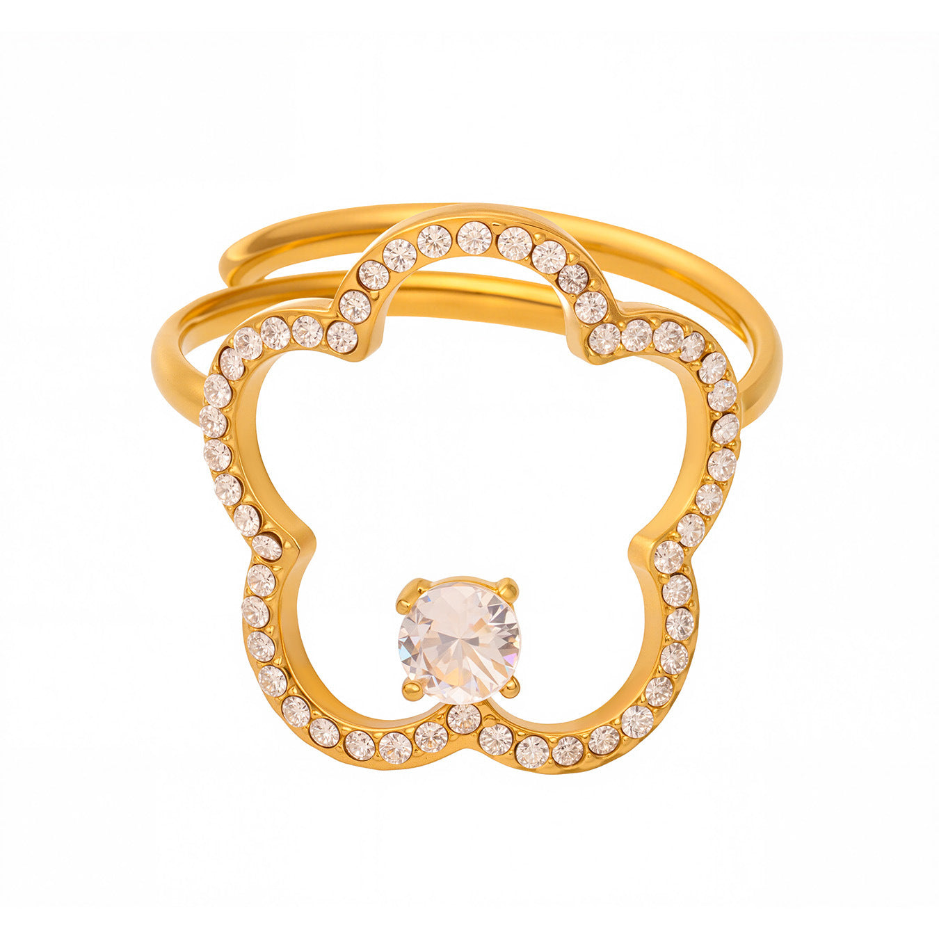 Planderful Zircon Flower Ring 18K Gold Elegant For Women