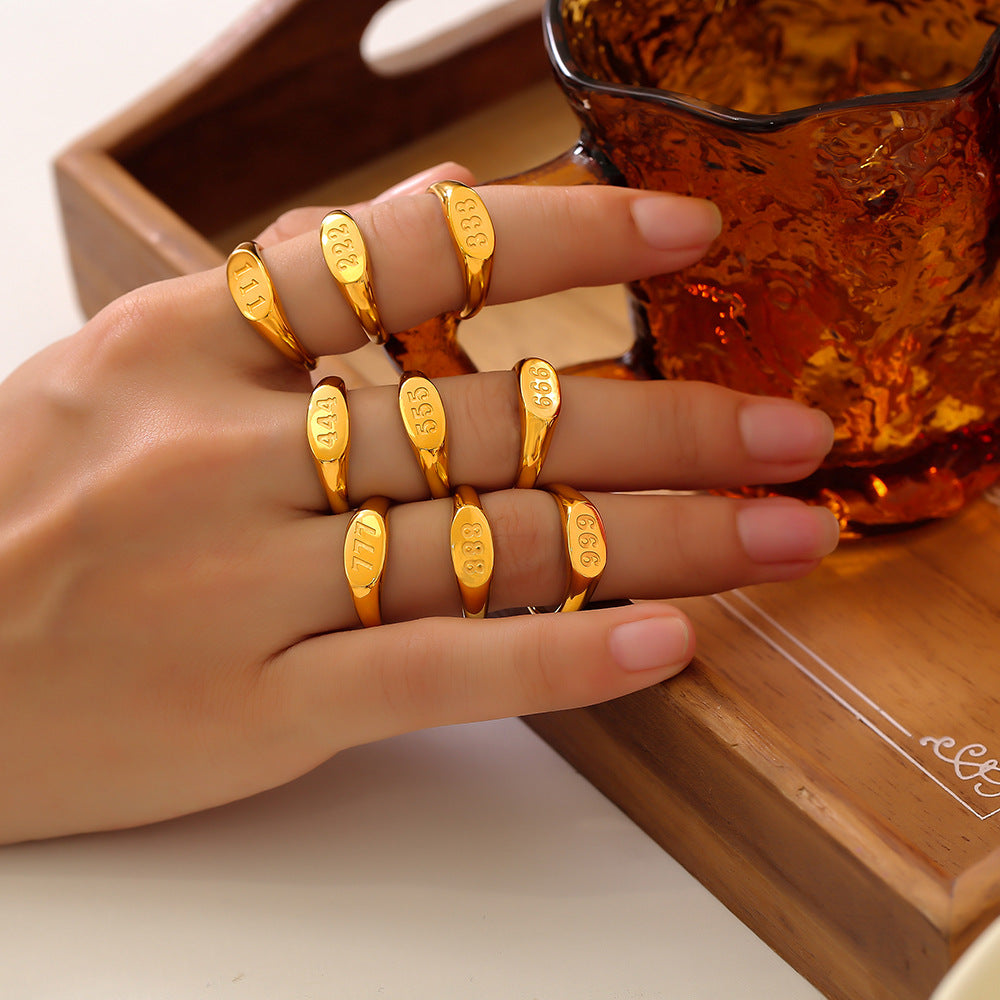 Triple Charm Gold-Plated Titanium Steel Ring in Size 7-8