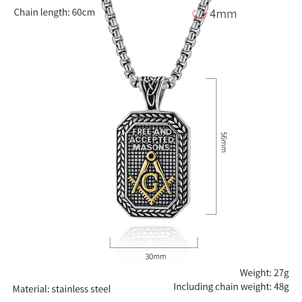 Planderful Titanium Steel Necklace Freemason Pendant For Men Urban Hip Hop Style Jewelry