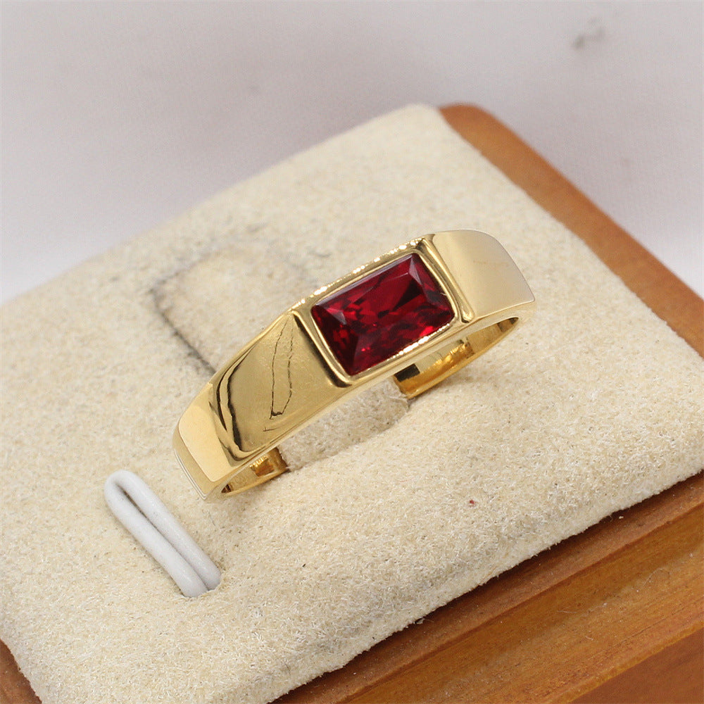 Planderful Jewelry Steel Ring With Rectangular Stone