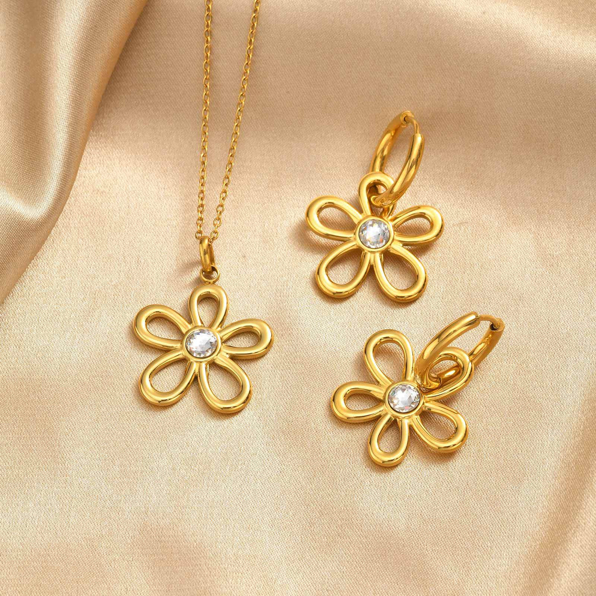 Stainless Steel Floral Jewelry — Earrings or Necklace