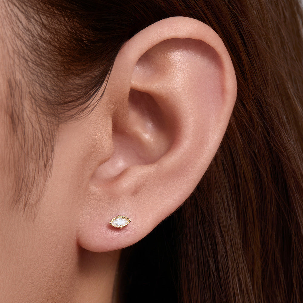 Small Fresh Zircon Stud Earrings Mini Sterling Silver Student Small Geometric Gold Earrings