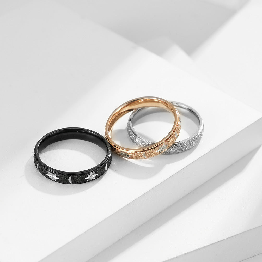 Scrub Engraving Star Moon Stainless Steel Unisex Ring