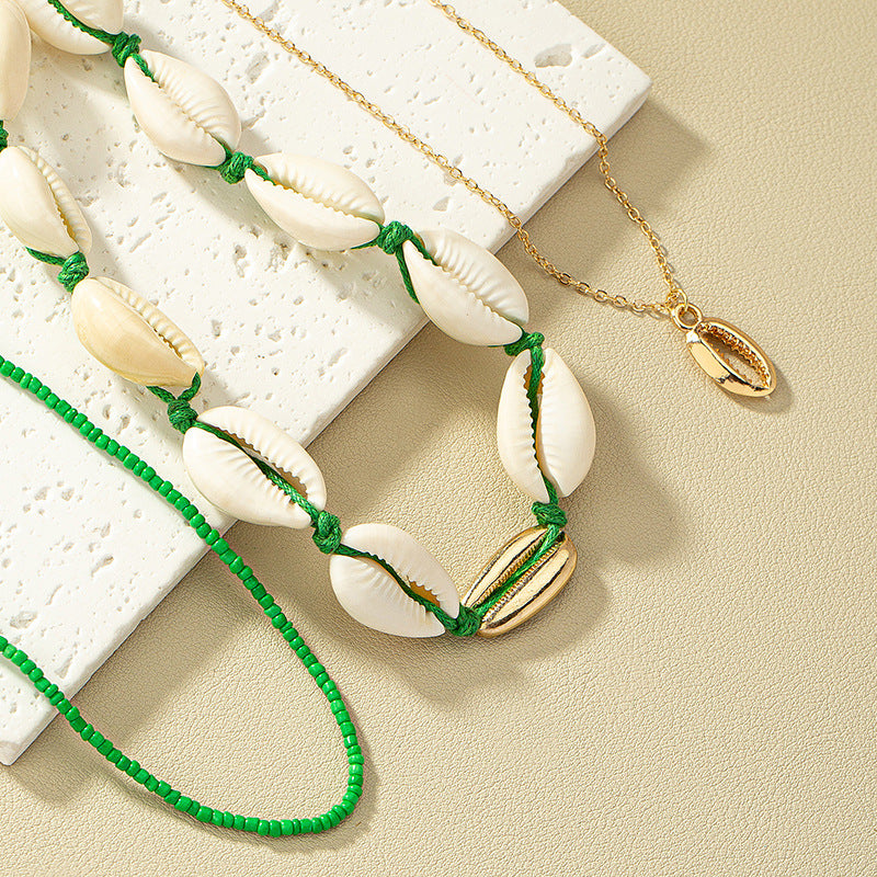 Bohemian Vienna Verve Metal Necklace with Shells and Beads