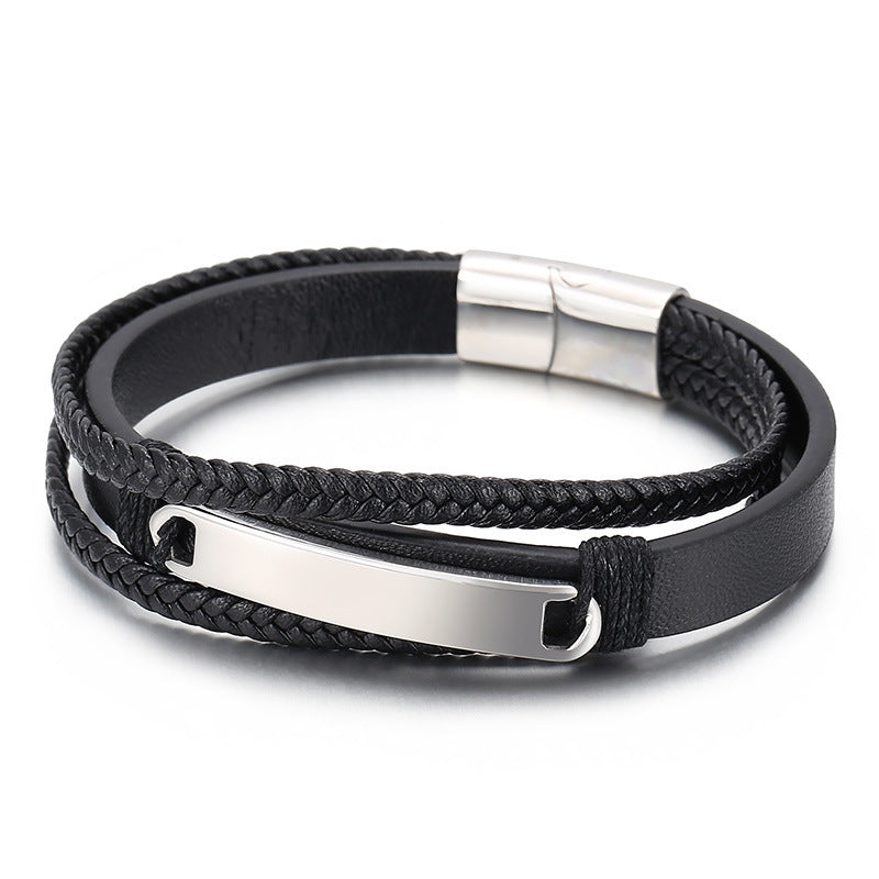 Planderful Mens Titanium Multi Layer Leather Bracelet