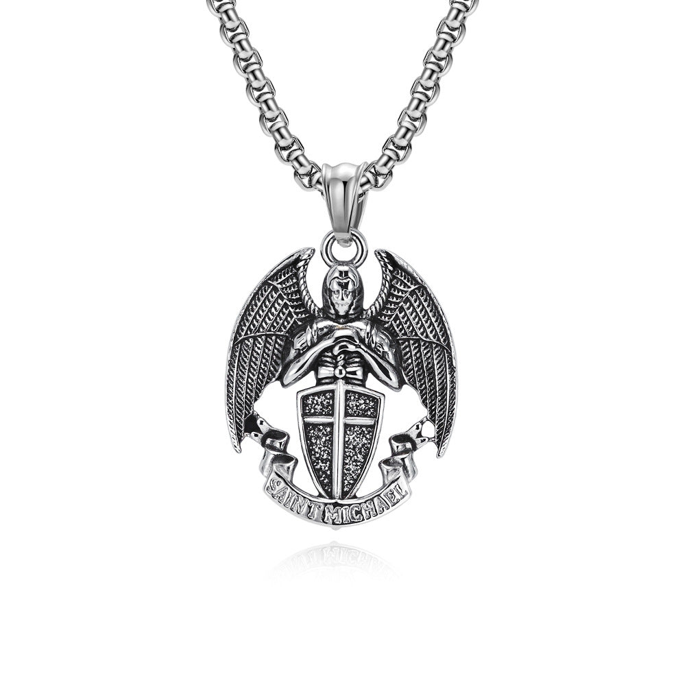 Planderful Titanium Steel St Michael Necklace For Men Vintage Punk Pendant Wear Iconic Streetwear