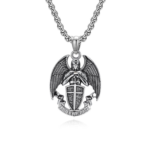 Planderful Titanium Steel St Michael Necklace For Men Vintage Punk Pendant Wear Iconic Streetwear