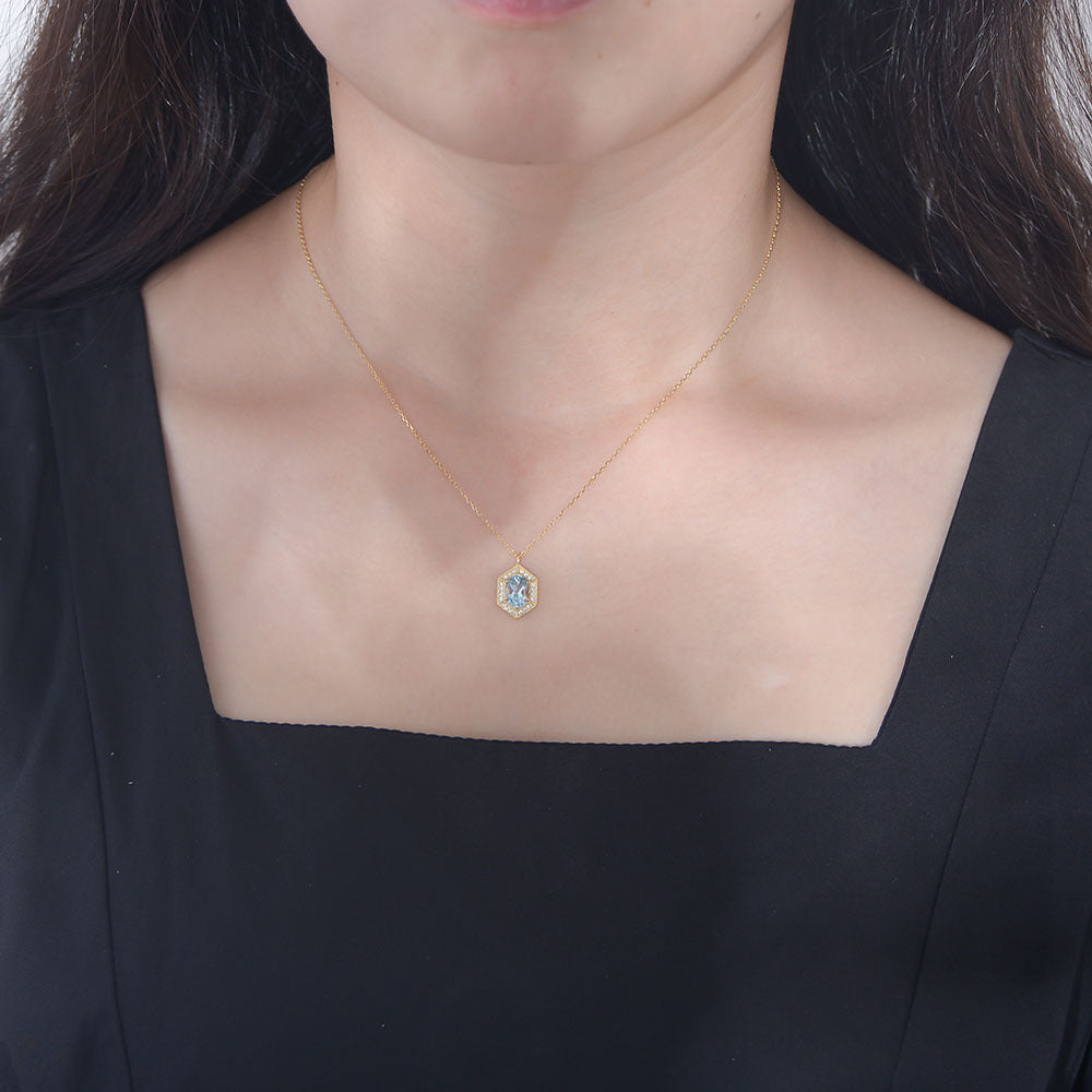 Geometric Retro Natural Sky Blue Topaz Sterling Silver Necklace Sense