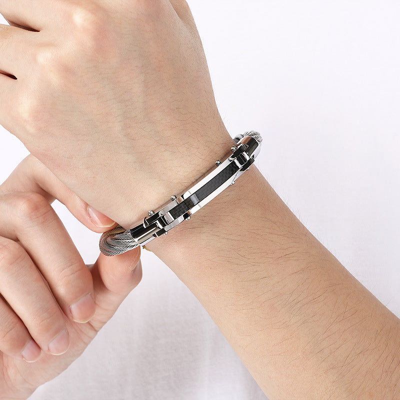 Hip-Hop Style Carbon Fiber Curved Bar – Braided Wire Steel Wire Stainless Steel Men's Bracelet