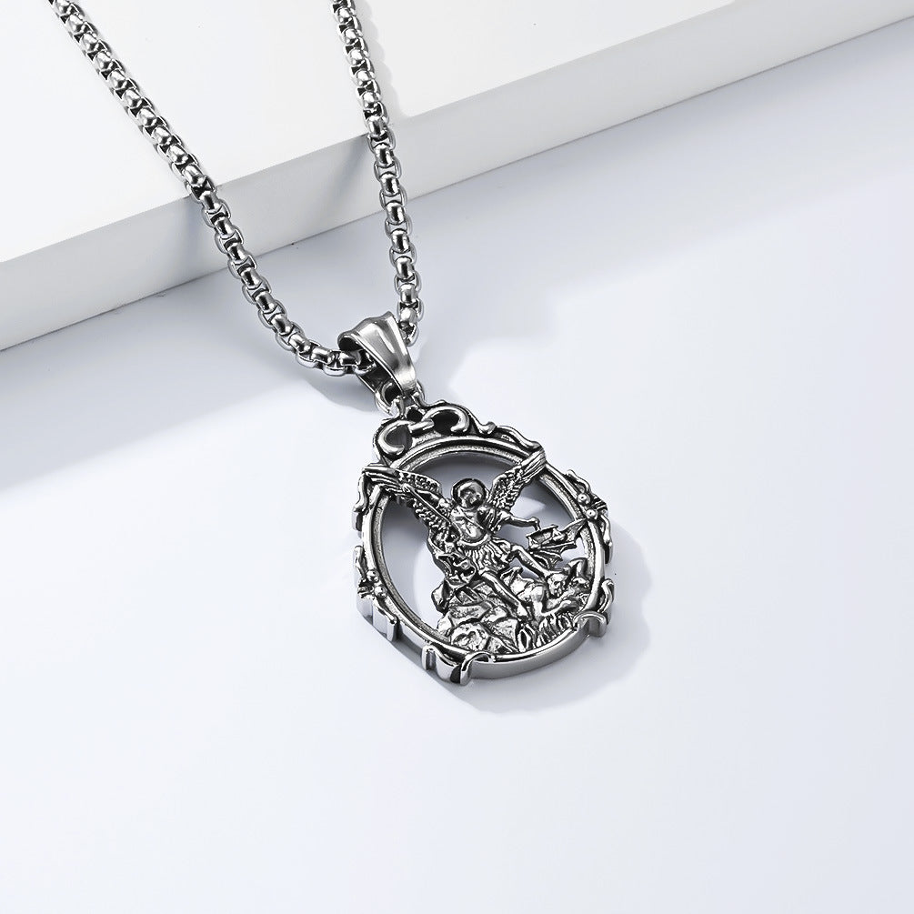 Planderful St Michael Archangel Pendant Necklace Unisex Protective Symbol For Everyday Wear