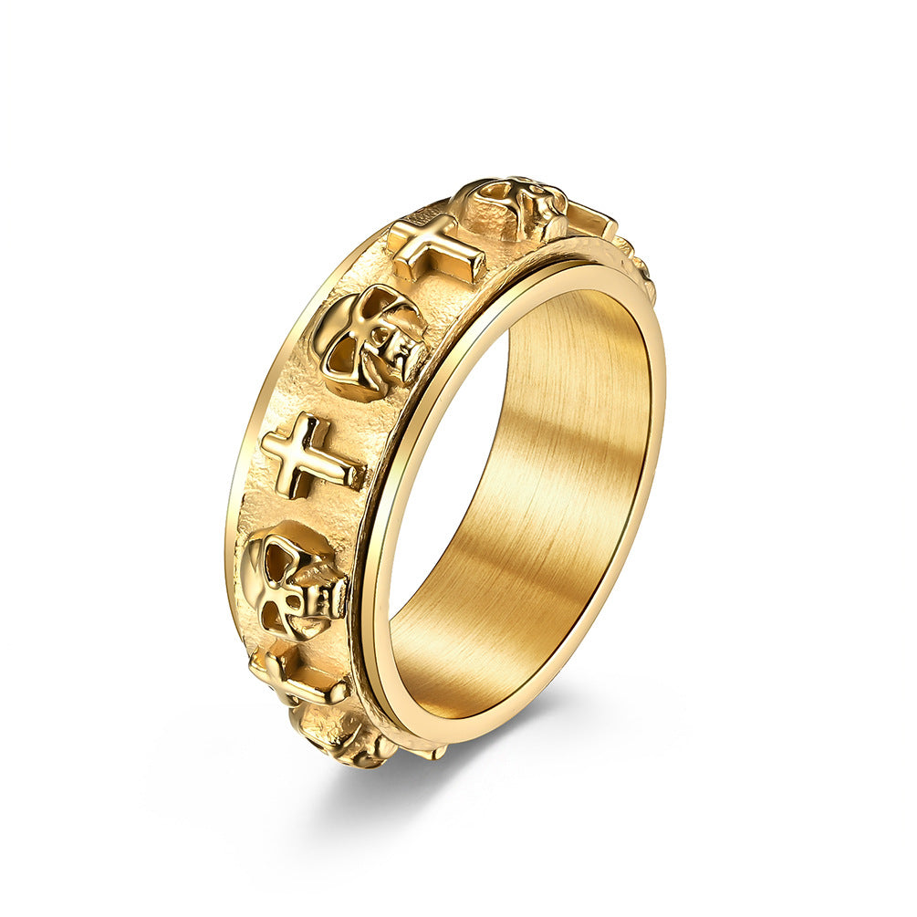 Planderful Punk Skull Cross Ring Rotatable Decompression Jewelry For Edgy Fashion Lovers