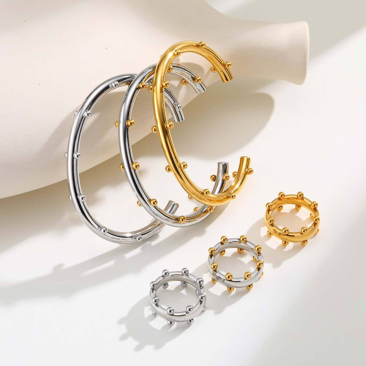 Stainless Steel Geometric Steel Ball Opening Bracelet Steel Ball Ring Cool Geometric