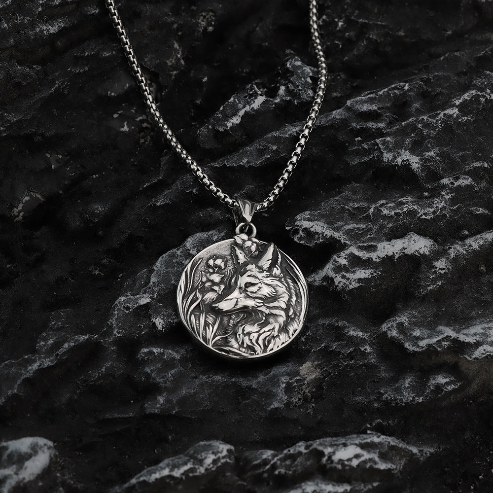 European And American Retro Stainless Steel Viking Wolf Pendant Necklace
