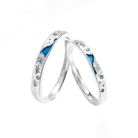 Planderful Jewelry Glow In The Dark Sterling Silver Galaxy Ring For Couples Gift For Him Or Her