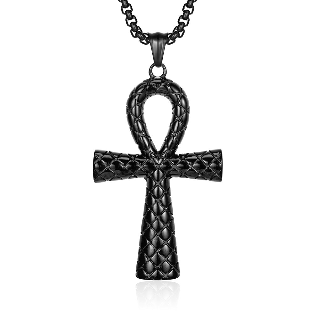Vintage Egyptian Anka Cross Titanium Steel Necklace for Men