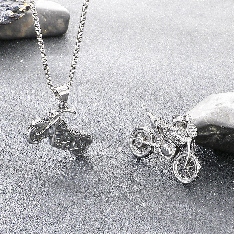 Style Skull Motorcycle Pendant, Punk Stainless Steel Trendy Man Truck Locomotive Pendant Necklace