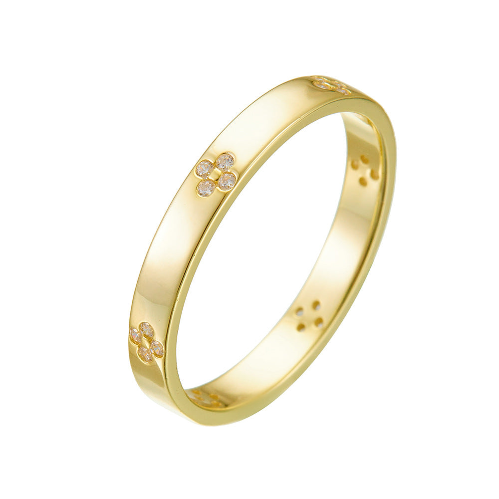Four-Leaf Clover Sterling Silver Ring Zircon Ring Jewelry