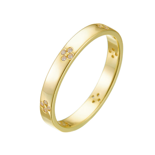 Four-Leaf Clover Sterling Silver Ring Zircon Ring Jewelry